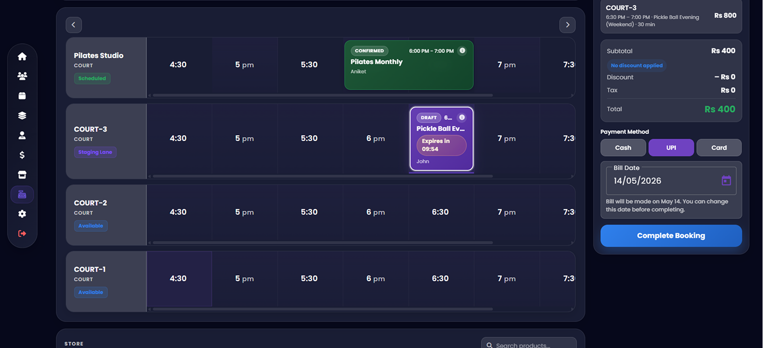 KriyaX venue dynamic center dashboard